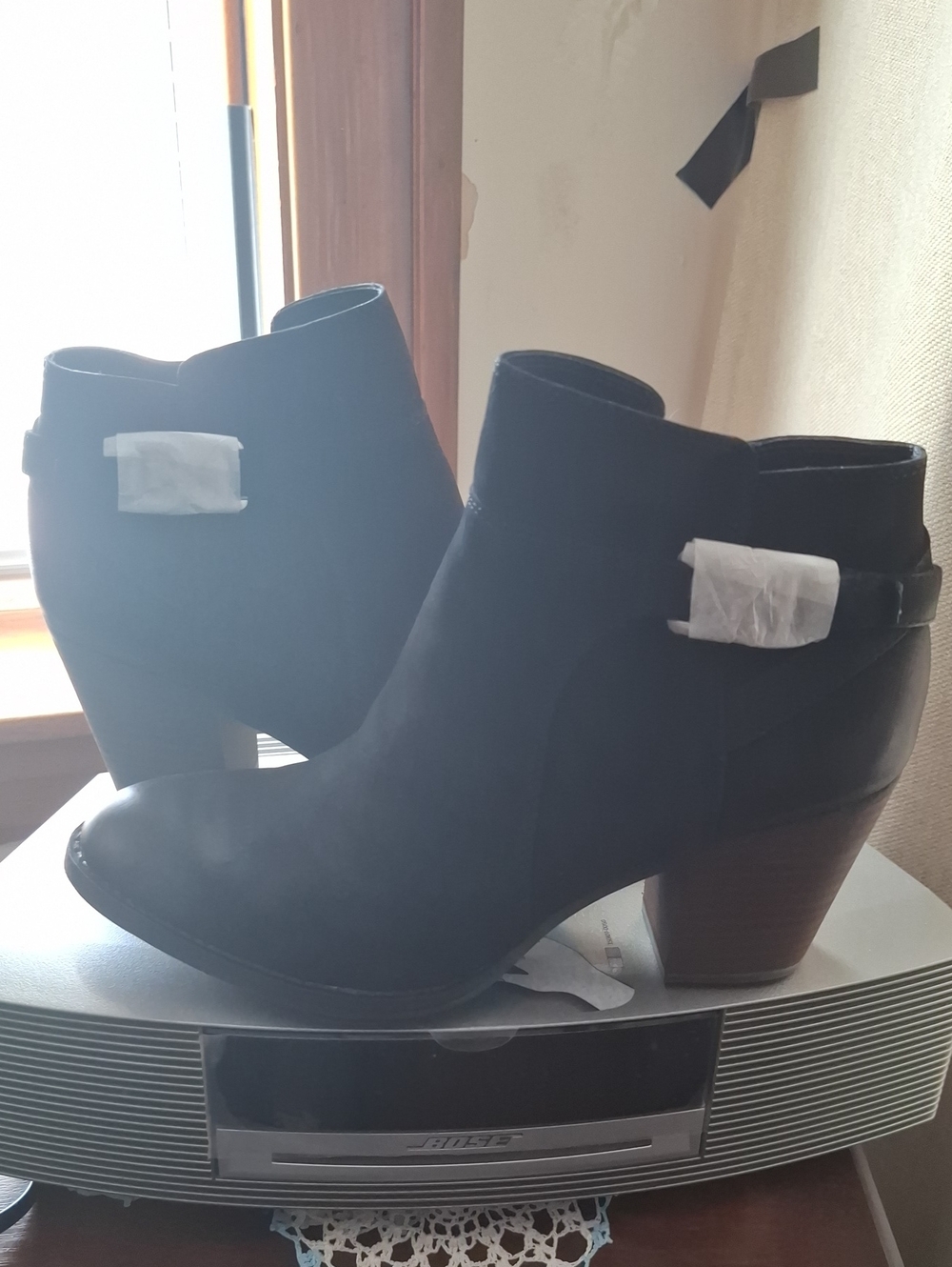 Sam Edelman Black Suede Ankle Booties with Wooden Block Heel